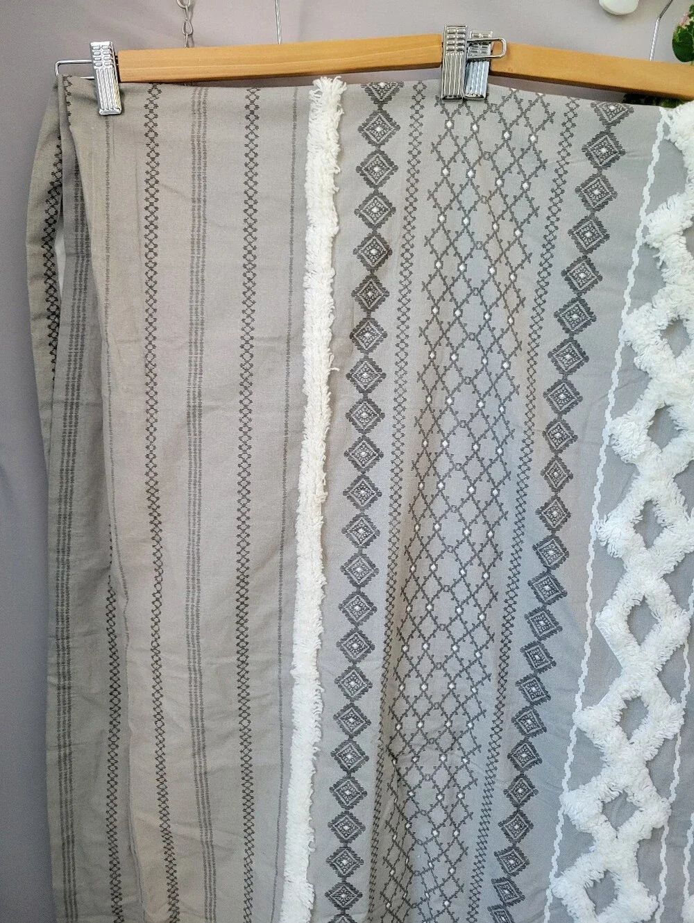 Ink + Ivy Imani Cotton Printed Single Curtain Panel Chenille Stripe Gray 50 x 95